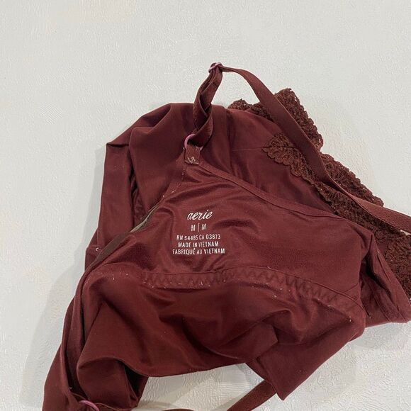 Aerie Lace Trim Bralette M | Brown Soft Stretch V-Neck Bralette - Picture 3 of 5